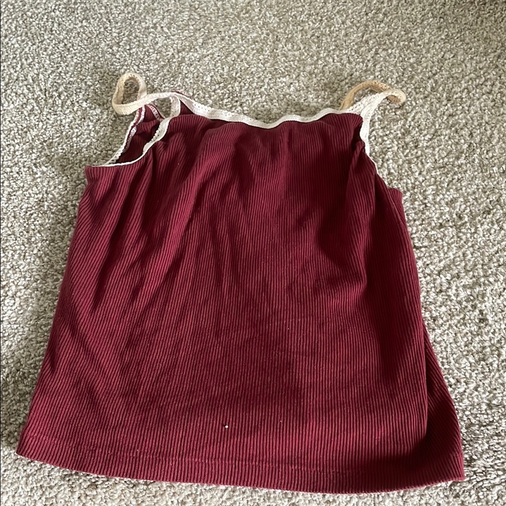 Brandy Melville Burgundy Crop Top with Cream Trim